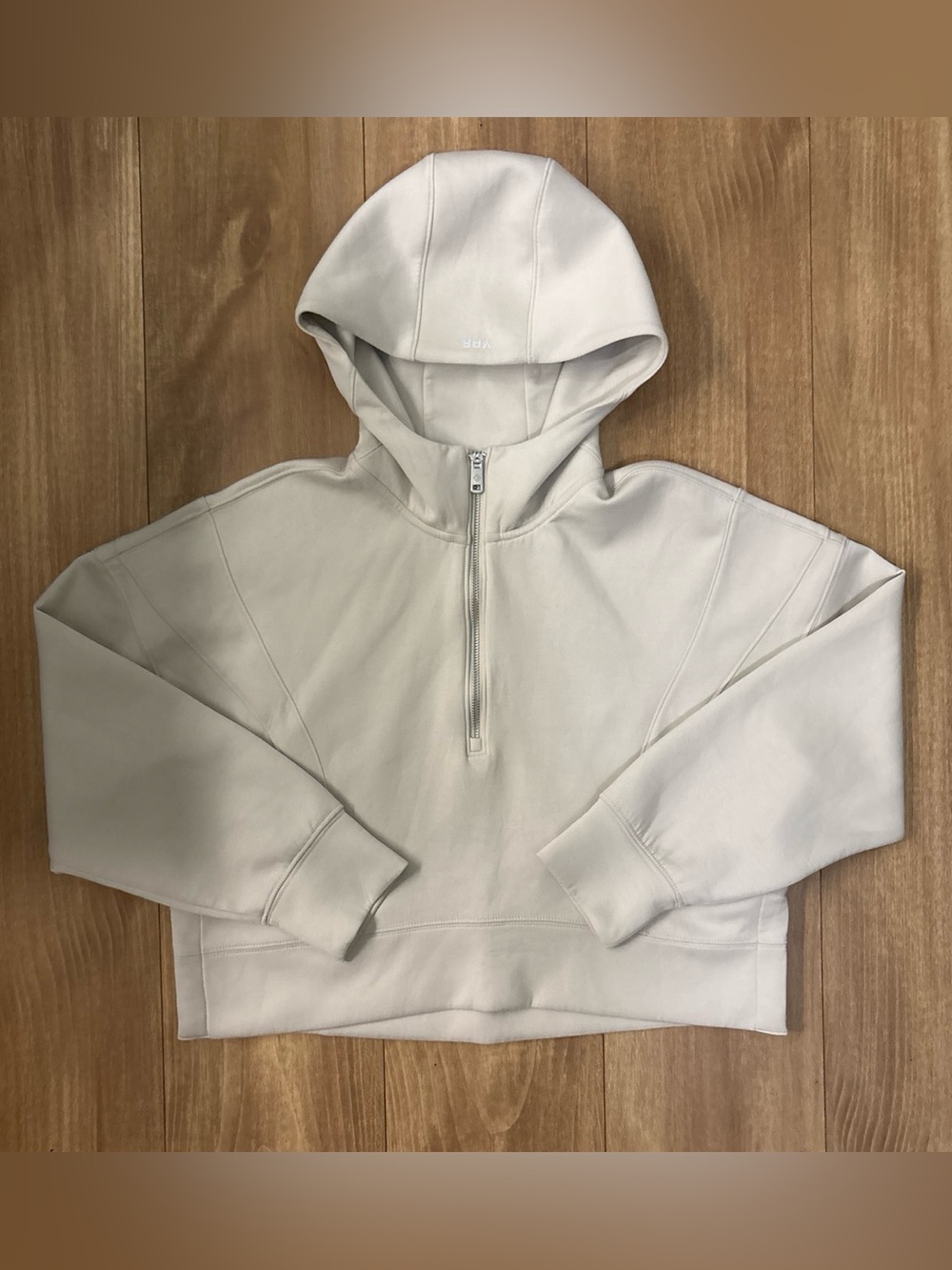 Abercrombie & Fitch Women's Quarter Zip-Up Hoodie in Light Cream